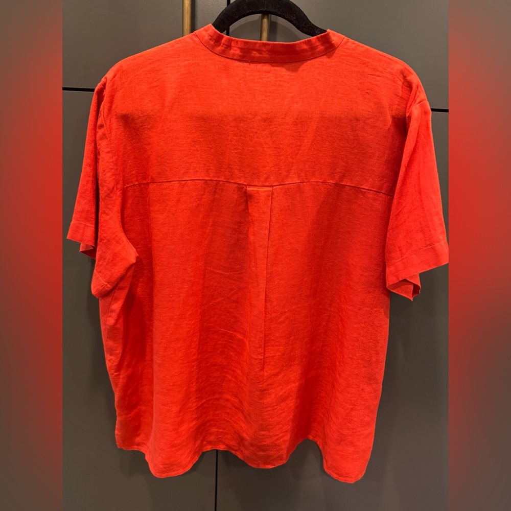 Eileen Fisher Organic Handkerchief Linen Band Collar Shirt Red Women’s L - Picture 5 of 7